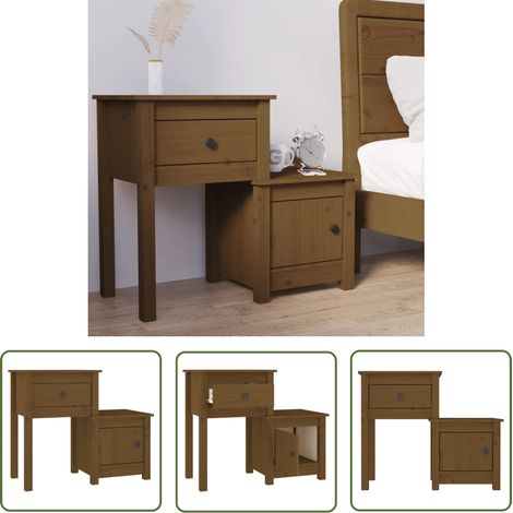 The Living Store Nachttisch Honigbraun 79,5x38x65,5 cm Massivholz Kiefer - Nachttisch - Holzmöbel - Kiefernholz - Wohnzimmermöbel - Schlafzimmerschreibtisch (1/5)