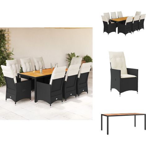 9-tlg. Garten-Essgruppe mit Kissen Schwarz Poly Rattan - Gartensets - Gartenmöbel - Esstisch - Lounge Set - Outdoor Möbel (1/5)
