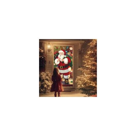 Decorazioni natalizie per porte in poliestere, coperture natalizie per porte, decorazioni natalizie per porte esterne con Babbo Natale, decorazioni natalizie per porte interne ed esterne - Crezuo