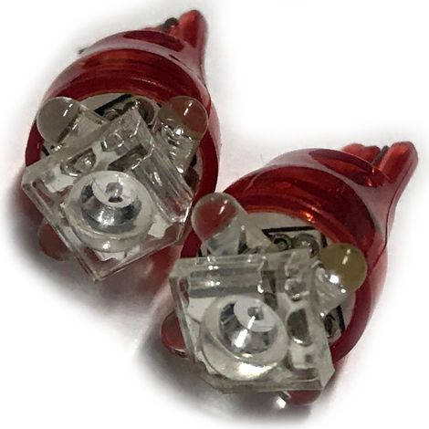 Coppia 2 Lampade Led T10 Con 1 Led F5 Flux + 4 Led F3 Colore Rosso Red 12V 0,2W