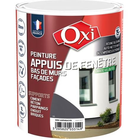 Peinture extérieure mate veloutée gris anthracite RAL 7016 – Haute résistance – 1 L pour maçonnerie – Protection anti UV et auto-nettoyante – OXI - POT 1 L (1/3)