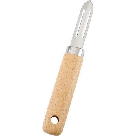 Pelador de acero inoxidable con mango de madera de haya, ideal para patatas y verduras. (1/5)