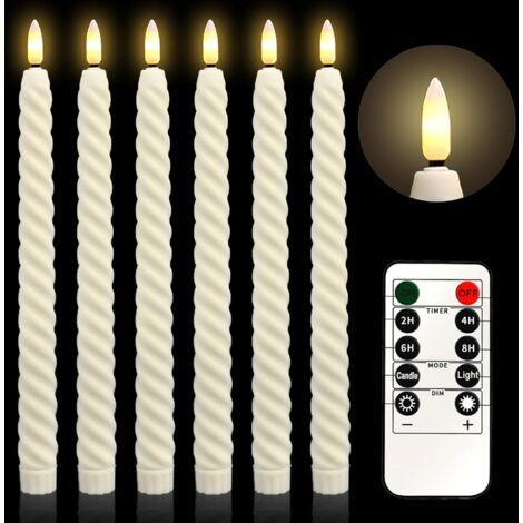 6er-Set (Beige) LED-Kerzen, dekorative LED-Kronleuchterkerzen, flammenlos, Fernbedienung mit Timer, batteriebetrieben, für Kerzenhalter, Hochzeiten, Halloween und Weihnachtsdekoration