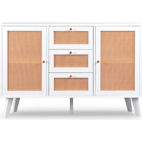 Buffet 3 tiroirs et 2 portes avec cannage Dalgora L120cm Blanc