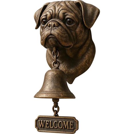 Cloche De Porte Chien - Cloche Murale En Métal Vieilli Avec Panneau Bienvenue - Décoration Extérieure Pour Jardin Et Porche - 1 Pièce (1/5)