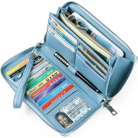 Porte-cartes de crédit, portefeuille, étui fin en cuir véritable avec fermeture éclair, protection RFID, pour femmes
