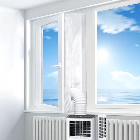 Kit d'étanchéité pour fenêtre de climatiseur portable – 400 cm – Fermeture éclair et bande adhésive – Bloque air chaud et froid – Compatible sèche-linge – Installation facile sans outil (1/5)