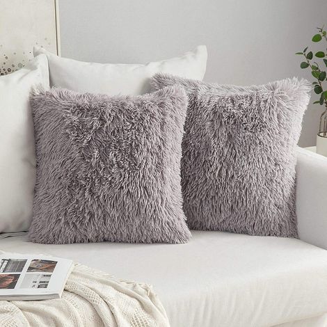 Housse De Coussin En Fourrure Synthétique - 43 x 43 cm - Pour Canapé Chambre Salon - Lot De 2