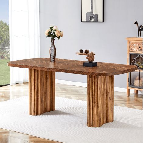 Tavolo da pranzo in MDF color noce 180x90 cm, design moderno con supporto centrale arcuato (1/5)