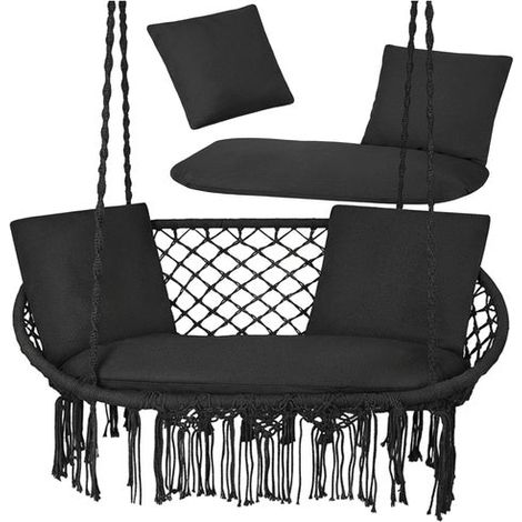Doppel-Gartenschaukelkissen-Set, Schwarz, Polyester-Baumwolle