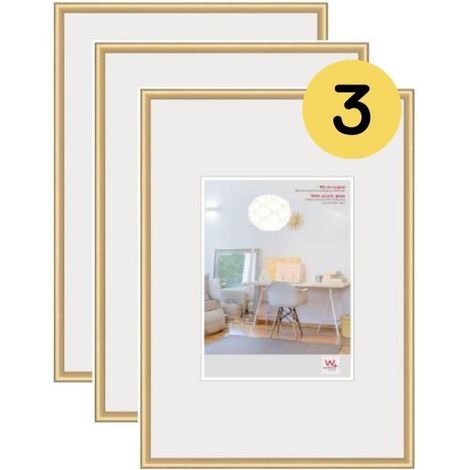 Cadre photo doré 40 x 60 cm avec verre d’art 3 pack, cadre en plastique (1/5)