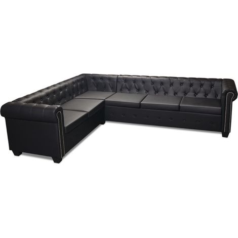 Canapé Sofa d'angle Chesterfield 6 places Cuir synthétique Noir
