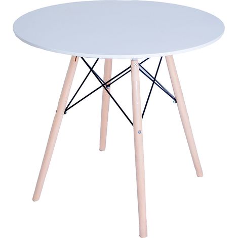 Table d'appoint ronde table de salle à manger blanche avec pieds en bois naturel coloris Blanc - Diamètre 60 x Hauteur 70 cm (1/2)