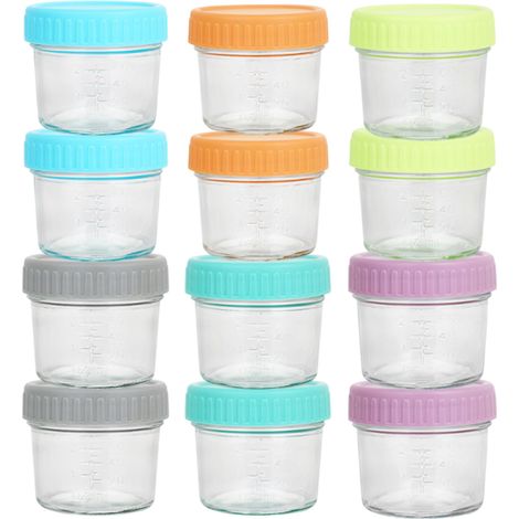 12 pots de conservation en verre, 120 ml, hermétiques, compatibles congélateur/micro-ondes/lave-vaisselle, pour aliments bébé (1/5)