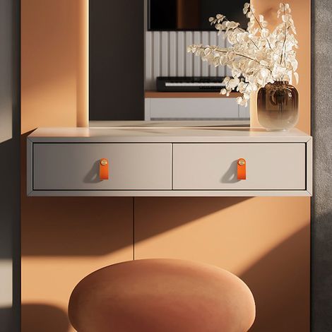 Set di 2 maniglie per ante in ottone e pelle arancione, lunghezza 65 mm, con viti, adatte per armadi e cucine (1/5)
