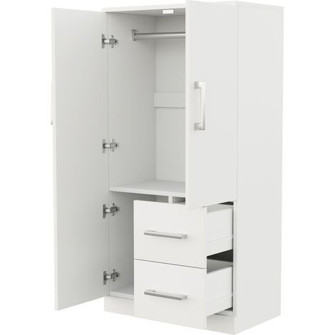 Weißer Schrank 70 x 40 x 135 cm mit 2 Schubladen und Staufächern (1/5)