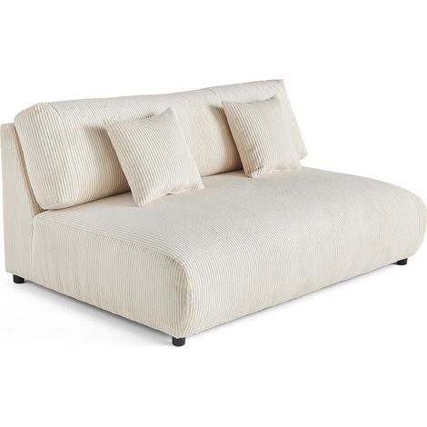 Lisa Design – Module d'assise 3 places sans accoudoirs – Velours côtelé beige – Design contemporain – Coussins déhoussables – Fabrication européenne (1/5)