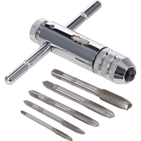 Kit de machos de roscar con trinquete ajustable, mango en T y 5 machos métricos M3-M8.