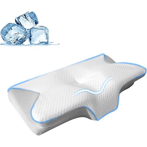 Oreiller cervical ergonomique en mousse à mémoire de forme, pour les personnes dormant sur le dos, le ventre et le côté (gris clair)-AquaForge (1/4)