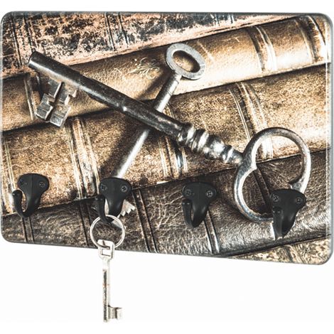 Porte clés mural en MDF motif clés/livres - Longueur 30 x Hauteur 21 x Profondeur 6 cm -PEGANE- (1/2)