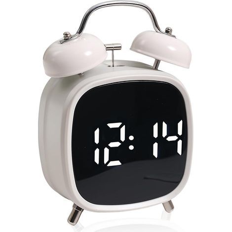 Alarm clock, twin bell alarm clock, creative alarm clock with three brightness levels, small battery-operated digital clock, suitable for living room, bedroom and study (1/5)
