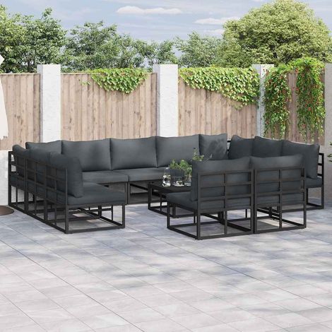 vidaXL Set Divano da Giardino con cuscino 11 pcs Nero Alluminio (1/5)