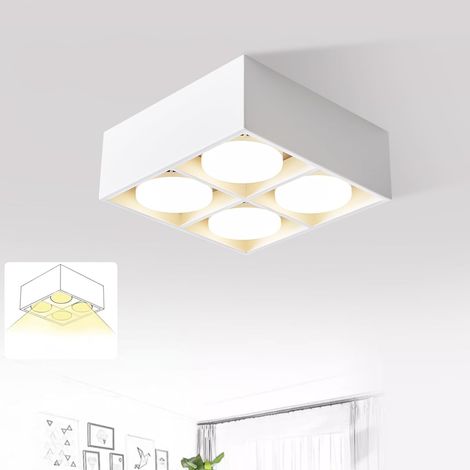 GBLY Foco empotrable para techo LED Foco de techo LED blanco con 4 focos regulables, diseño moderno, cuadrado, con foco GX53, blanco cálido, para cocina, salón (1/5)