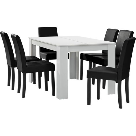 Essgruppe Forssa 7-tlg 140x90 cm Weiß/ Schwarz [en.casa]