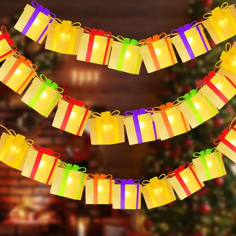 Guirlande Lumineuse Boîte Cadeau de Noël, 3M 20 LED Décoration de Noël LED, Fonctionne à Piles, Guirlandes Lumineuses D'intérieur, Fête pour Intérieur et Extérieur