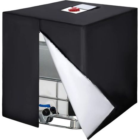 Bache Protection Cuve IBC - 420D Anti-UV - Pour Réservoir 1000 L - Fermeture Éclair - 120 x 100 x 116 cm - Noir
