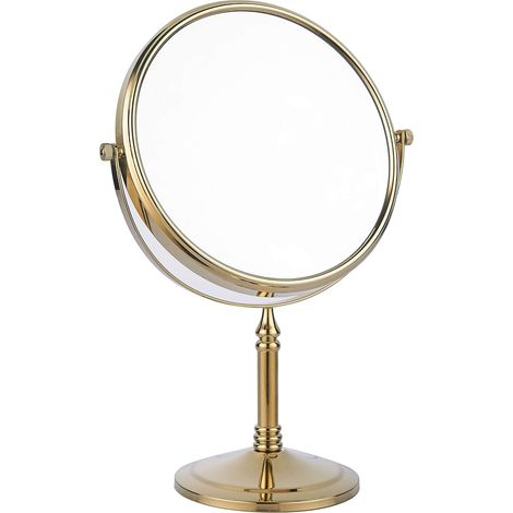 Miroir de Maquillage Doré - 1 Unité - Laiton et Acier Inoxydable - Double Face 1X/3X Pivotant - Salle de Bain et Chambre - Design Élégant (1/5)