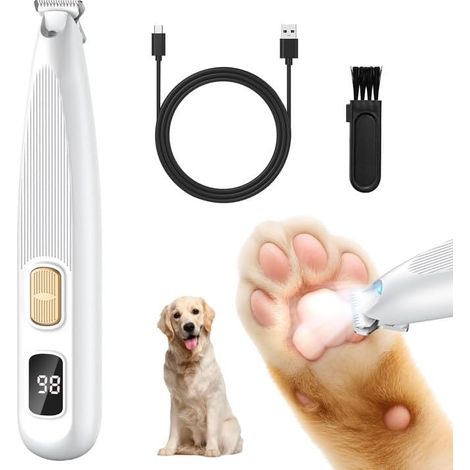 Tondeuse pour Pattes Chien Silencieuse, Tondeuse pour Pattes Chien Chat Professionnelle avec Lumière LED, Toilettage pour Animaux Rechargeable par USB pour Patte, Yeux, Oreilles, Visage, Corps (1/5)