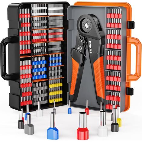 0.08-16mm² Pince à Sertir, Preciva Hexagone Pince a Sertir avec 1300 Cosses Electriques (350 Double Embouts) Outil de Sertissage Pince à Cliquet pour Câbles Isolés/Non Isolés, avec Boîte de Rangement (1/5)