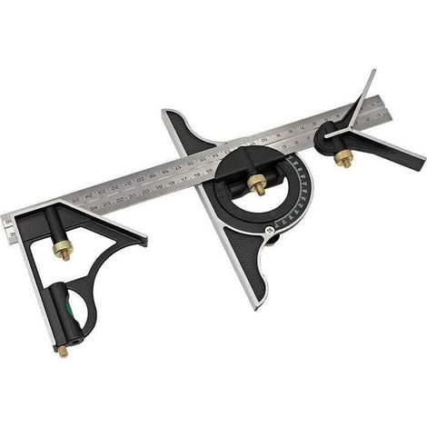 Équerre de menuiserie 300mm Multifonction Réglable en Acier Inoxydable, Outillage de Précision avec Rapporteur d'Angle, Règle Carrée et Kit de Mesure pour Travaux de Bricolage (1/4)