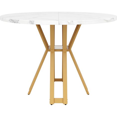 Table à manger ronde 100 x 100 x 76 cm avec plateau MDF effet marbre et pieds dorés (1/5)