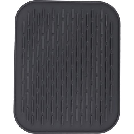 Tapis d'égouttage rectangulaire en silicone, isolant thermique et antidérapant, avec rebord d'égouttage intégré, pour plan de travail de cuisine (grand format). (1/5)