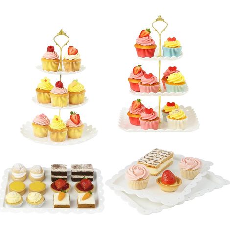 JF HOME BLISS 5 Pcs Cupcake Stand with Two-Tier Cake Stands Three-Tier Cake Stands Appetizer Trays for Wedding Baby Shower Tea Party (5pcs gold) (1/5)