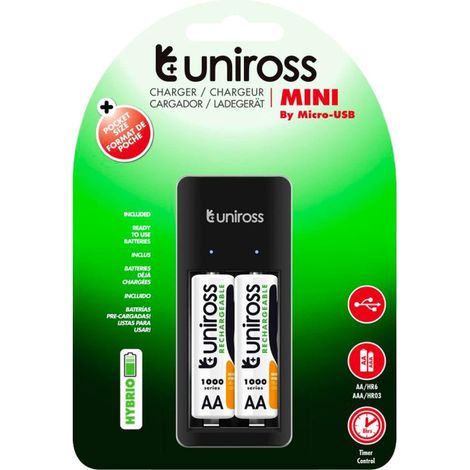 Uniross Rechargeur Mini Compact pour Piles AA et AAA
