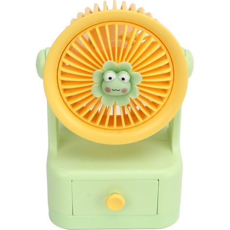 Ventilateur de bureau rechargeable par USB, angle réglable, mignon, portable et multifonction, idéal pour le bureau et les voyages (jaune/vert). (1/5)