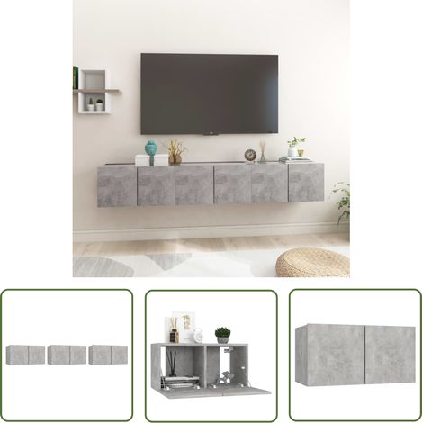 The Living Store Meubles TV suspendus 3 pcs Gris béton 60x30x30 cm - Meuble Tv Mural - Meubles Tv Gris - Rangement Tv - Étagère Murale - Support Tv (1/5)