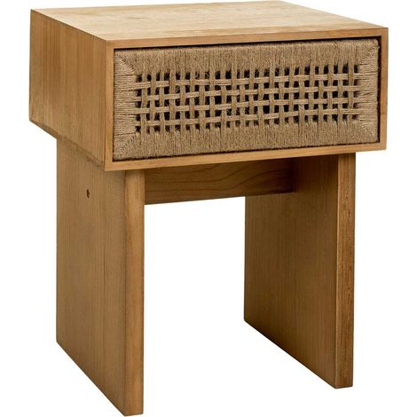 Mesita de noche de madera y cuerda trenzada marrón 45x36x55 (1/4)