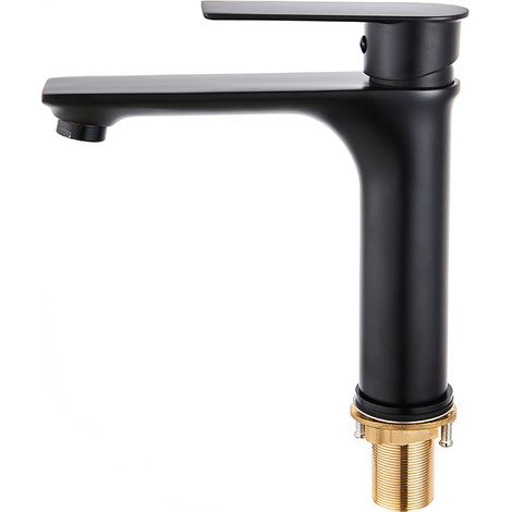 Badezimmer-Waschbeckenhahn, Warm- und Kaltwasserhahn, Vollkupfer, elegant, schwarz