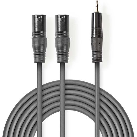 Nedis Balanced Audio-Kabel / 2x XLR 3-Pin Stecker / 3.5 mm Stecker / Vernickelt / 1.50 m / Rund / PVC / Dunkelgrau / Kartonhülle (1/2)