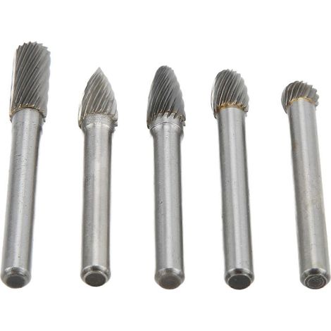 5-teiliges Set rotierender Fräsfeilen aus Wolframkarbid (6 mm Schaft, 1/4 Zoll) zum Polieren und Schleifen von Holz.