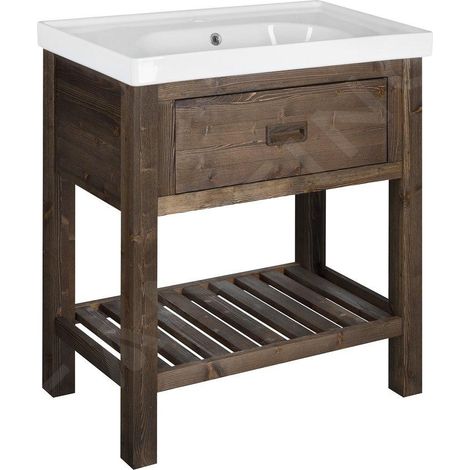 Sapho Brand - Meuble lavabo 89x80x45 cm, 1 tiroir, épicéa teinté BA088S (1/4)