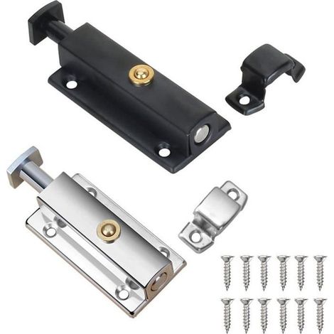 2 Pièces Verrou Porte Interieure, Serrure de Porte de Salle de Bain avec Bouton à Ressort,Noir Serrure de Porte Automatique 4 Pouces (1/5)