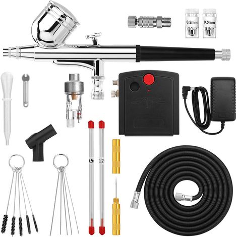 Kit mini aérographe avec kit de nettoyage, aiguilles remplaçables 0,2 mm et 0,5 mm, stylo aérographe à gravité (1/5)
