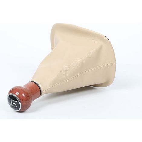 Passend für Volkswagen Passat B5, beigefarbene Staubschutzhülle, Schaltknauf aus Holz, Schalthebel, beigefarbenes Leder, Schaltknauf aus Holz, 6 Gänge, ein (1/4)