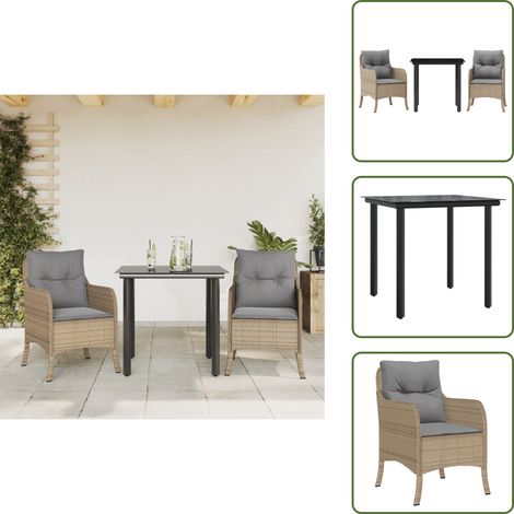 Gartenessgruppe - vidaXL 3-tlg. Garten-Essgruppe mit Kissen Beige Poly Rattan - Rattanmöbel (1/5)