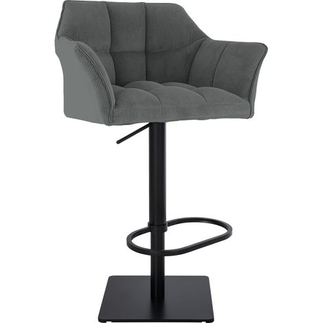 Tabouret de bar x1 réglable en velours côtelé gris foncé assise enveloppante capitonnée et avec base carrée en métal noir 100006121